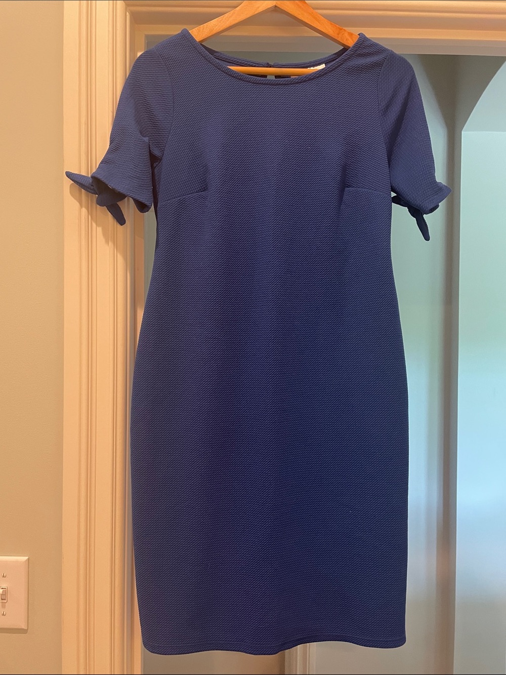 Motherhood Maternity Blue Knit Shift Dress with Tie Sleeves